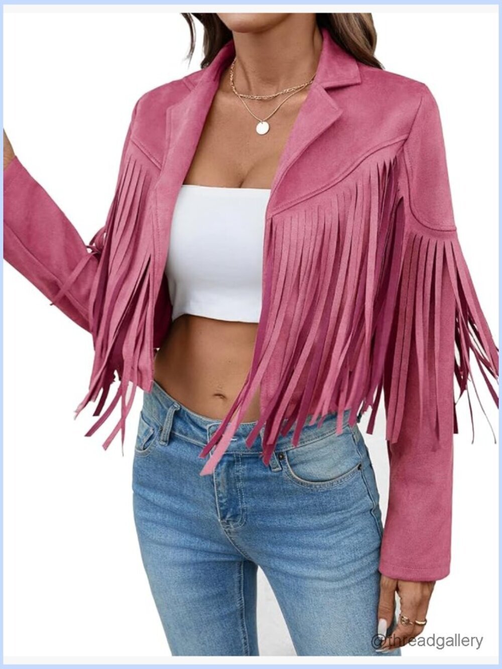 Faux Suede Leather Cropped Fringe Jacket with Soft Lining – Western Cowgirl